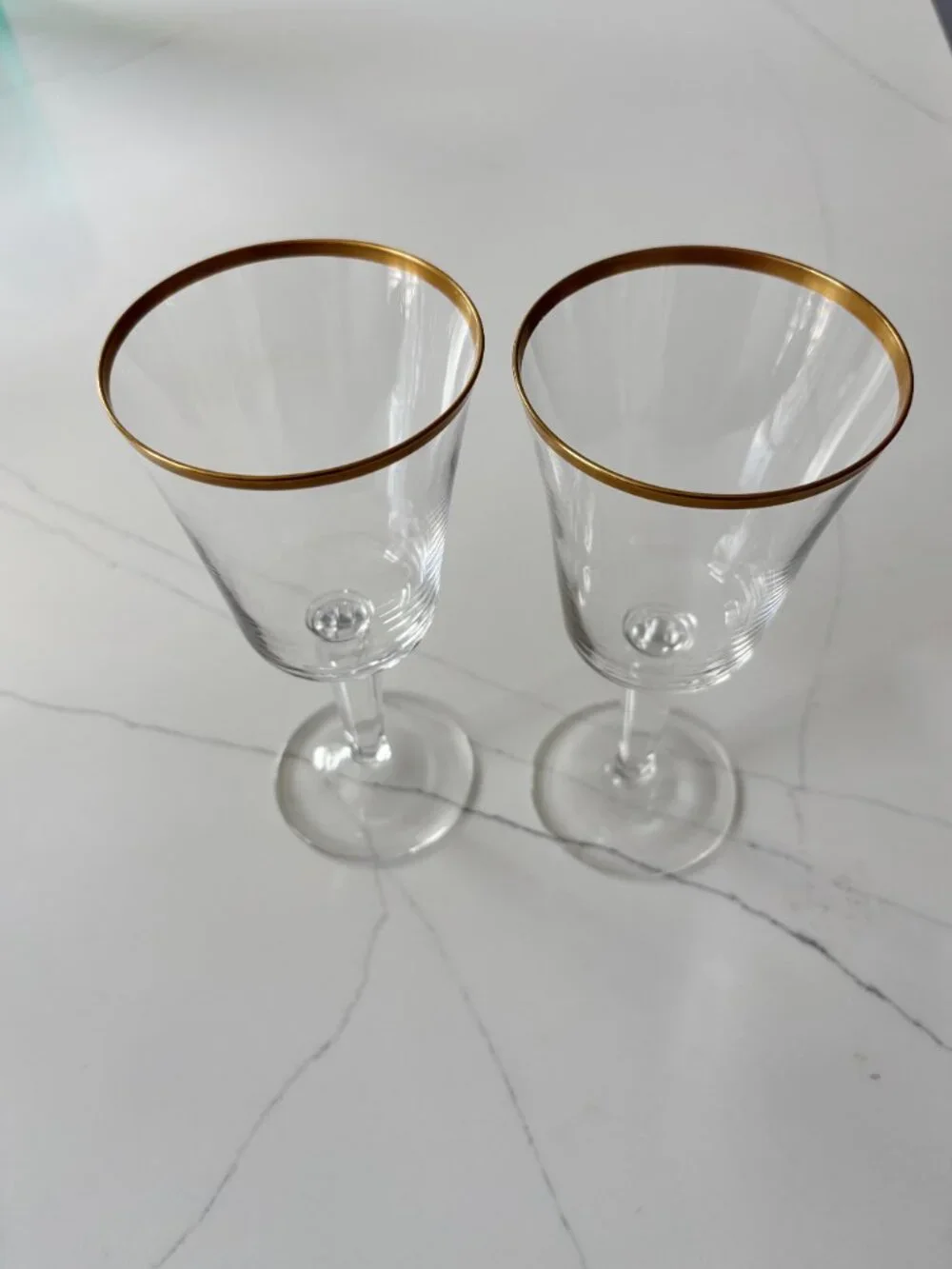 Lenox Crystal ETERNAL Gold Trim Water|Wine Glass Barclay Shape Set of 2 EUC